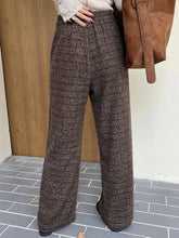 DAZY Pleated Wide Leg Floor Length Plaid Pants For Women